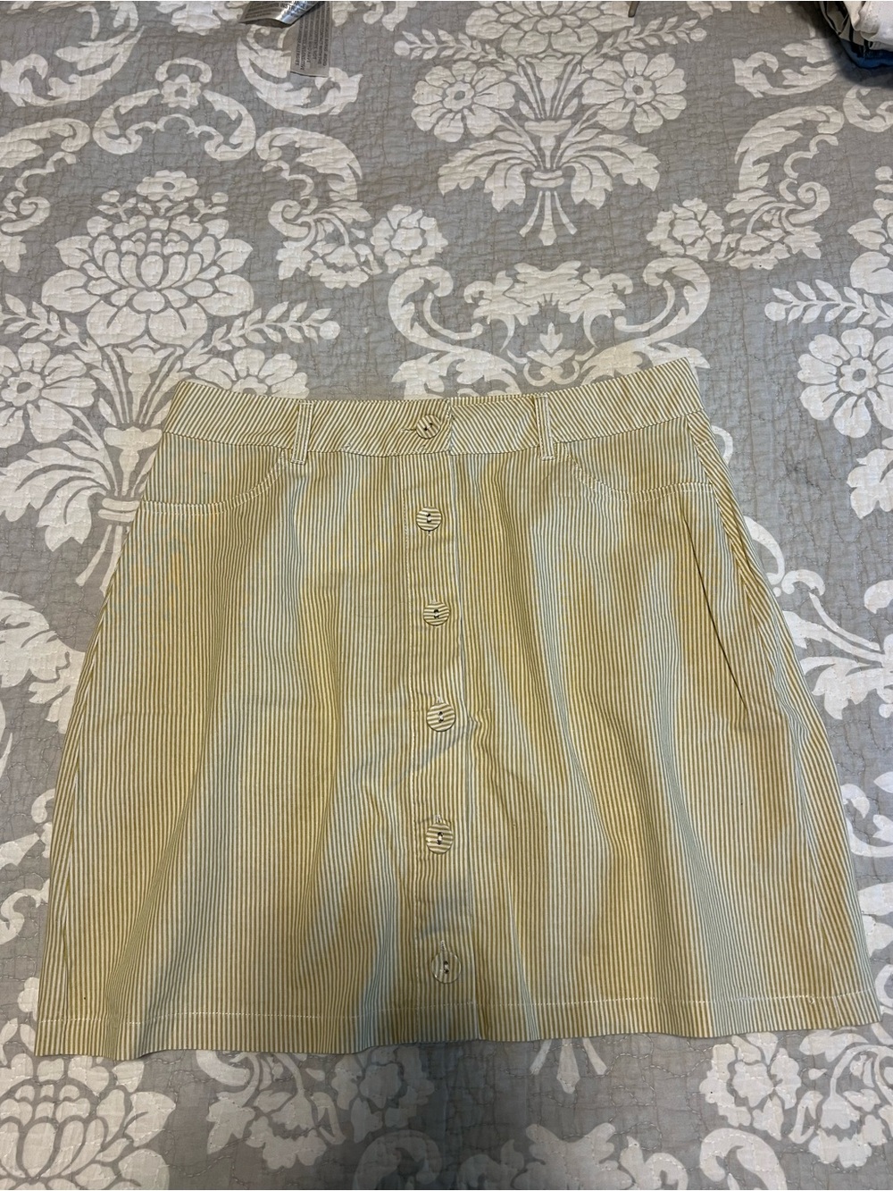Forever 21 Yellow and White Striped Button-Front Mini Skirt